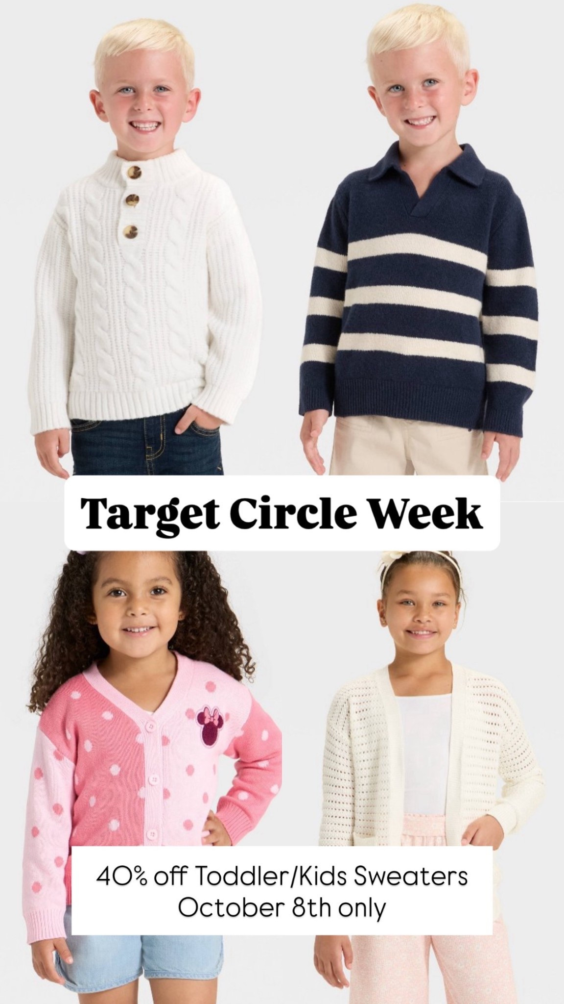 If you missed the 40% off sale on kids clothes earlier this week, you can get any toddler or kid sweater for 40% off! They have some really cute Disney themed ones, cardigans, and pullover sweaters to choose from! 

#LTKKids #LTKSaleAlert #LTKBaby