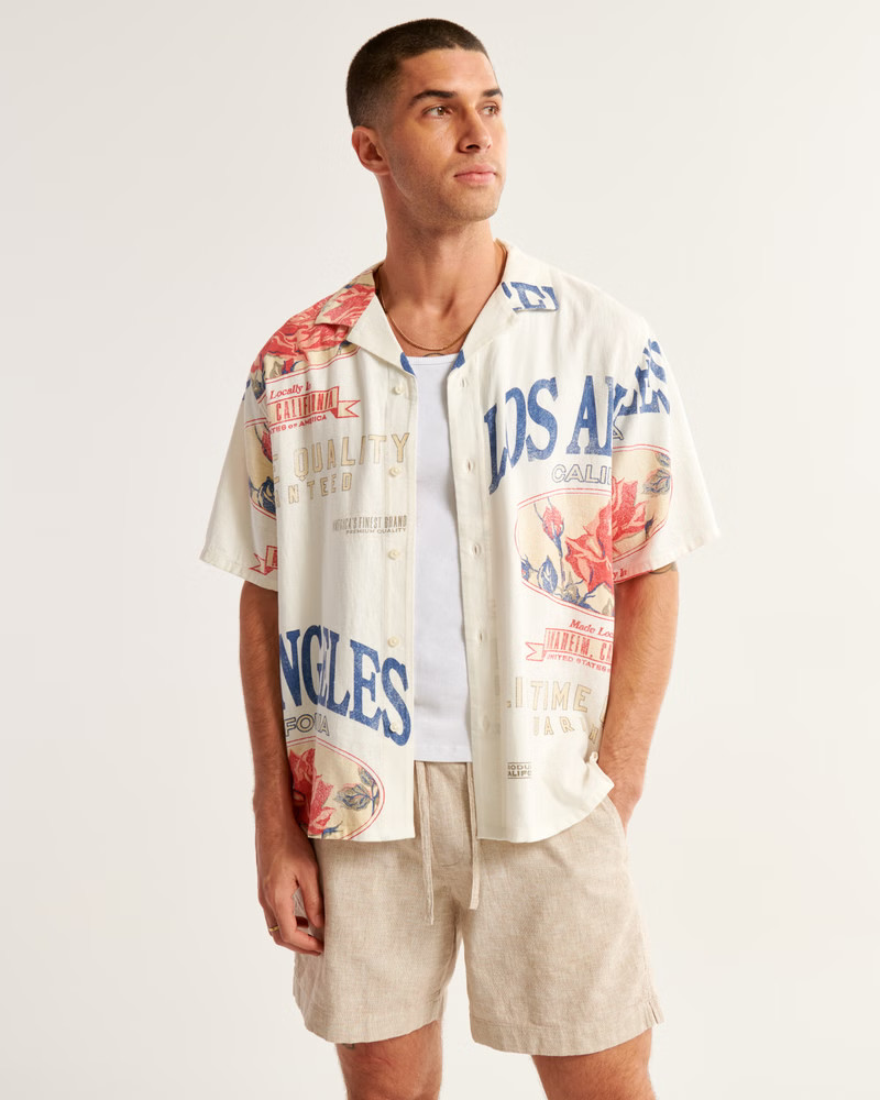 Camp Collar Summer Linen-Blend Shirt | Abercrombie & Fitch (US)