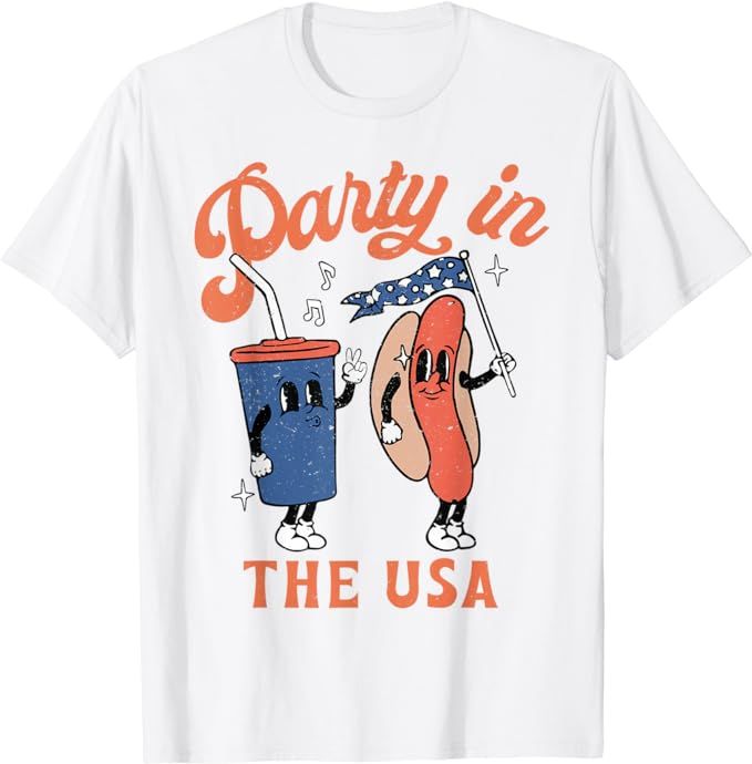 Party In The Usa Shirt Hot Dog Love USA Funny Fourth Of July T-Shirt | Amazon (US)