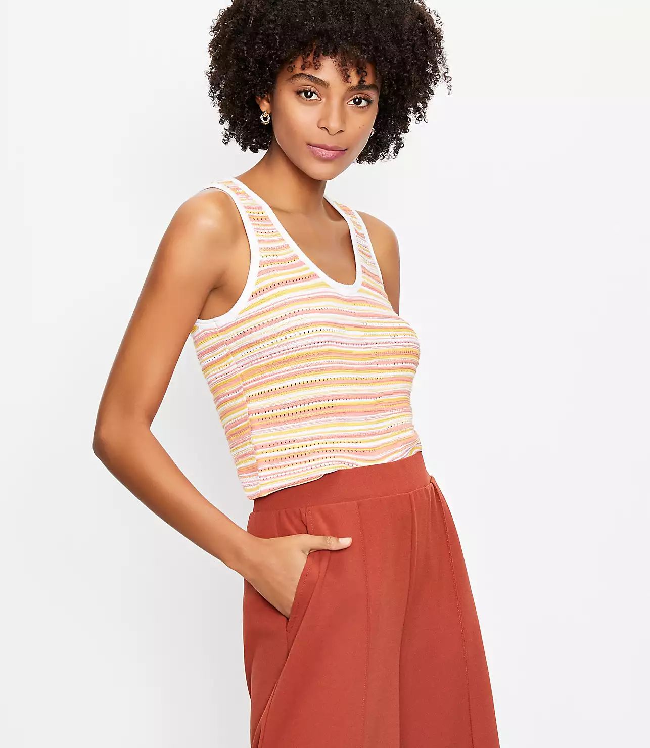 Pointelle Striped Sweater Tank | LOFT