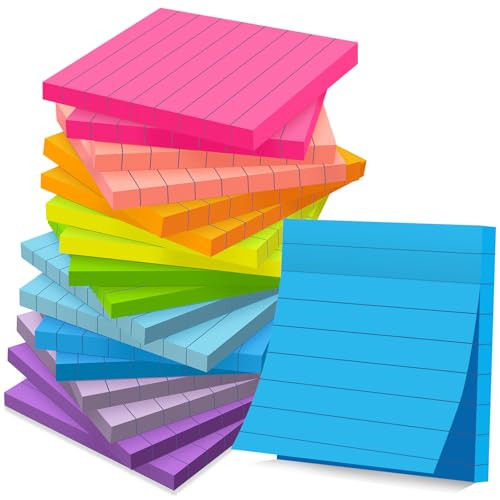 (18 Pads) Lined Sticky Notes 3x3 in Bright Ruled Post Stickies Colorful Super Sticking Power Memo... | Amazon (US)