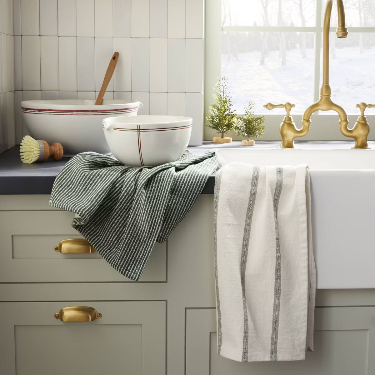 2ct Holiday Stripe Kitchen Towel Set Green/Cream - Hearth & Hand™ with Magnolia | Target