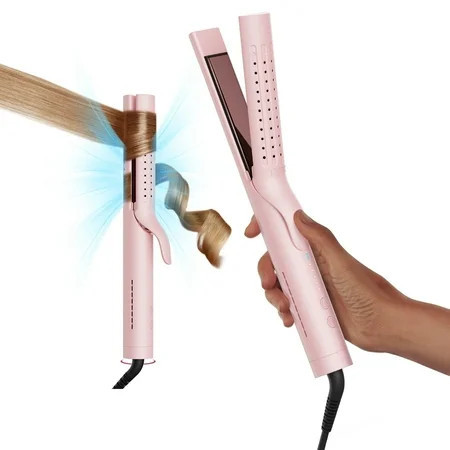 TYMO 360° Airflow Curling Iron Flat Iron Hair Straightener and Curler 2 in 1 5 Temps & Dual Voltage 1.25 Inch Pink | Walmart (US)