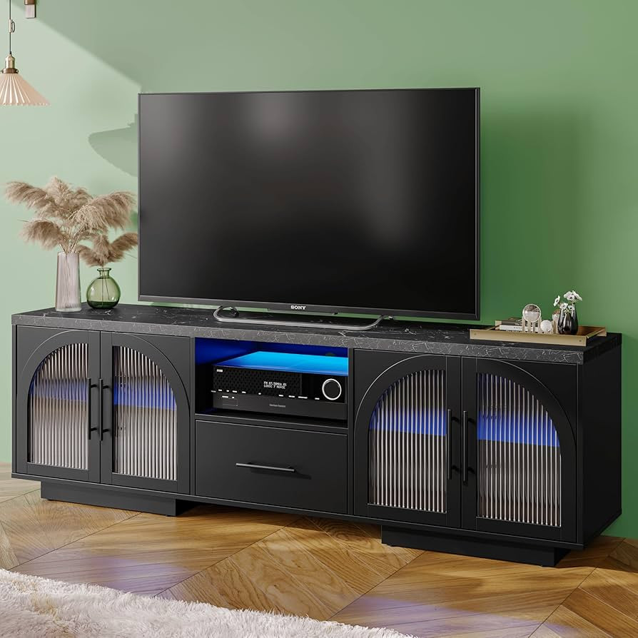 TV Stand for 75 inch TV, LED TV Stand for Living Room,70" Entertainment Center with Arched Glass ... | Amazon (US)
