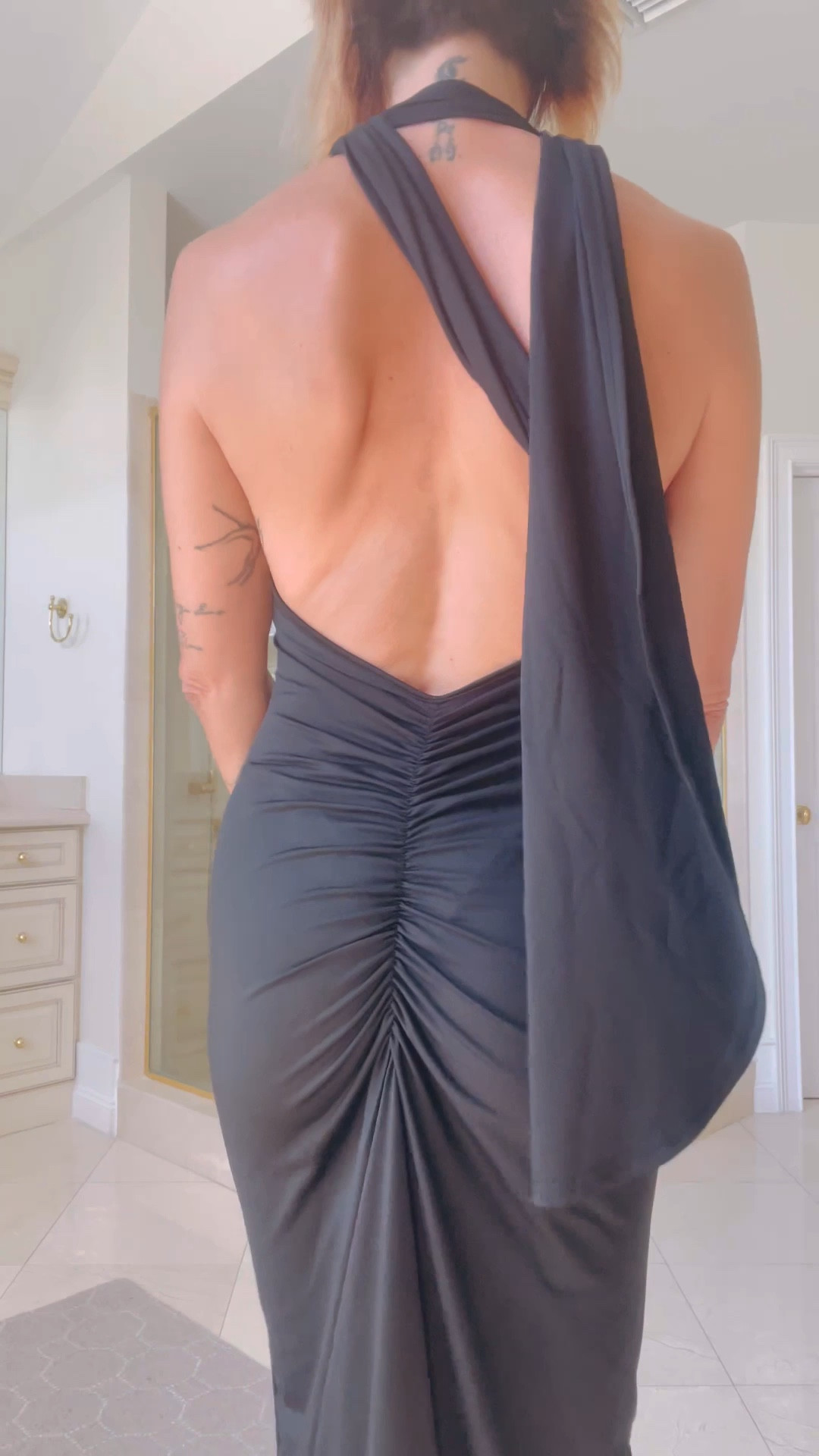 Beautiful open back dress from SHEIN , the material is very soft and very good made , I’m wearing a size medium . 

#LTKVideo #LTKstyletip #LTKover40