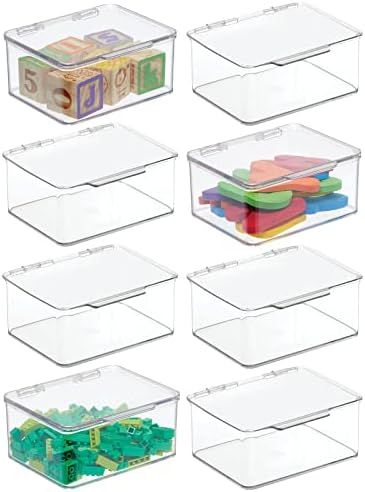 mDesign Plastic Stackable Compact Rectangular Storage Bin, Drawer or Cabinet Organizer with Lid, Con | Amazon (US)