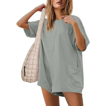 BUIGTTKLOP Women's Summer Oversized Hot Short Tee Romper Casual Workout Athletic Romper Onesie Backless Loose Shorts Jumpsuit Overalls With Pocket | Walmart (US)