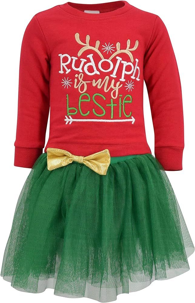 Unique Baby Girls Rudolph is My Bestie Christmas Tutu Dress | Amazon (US)