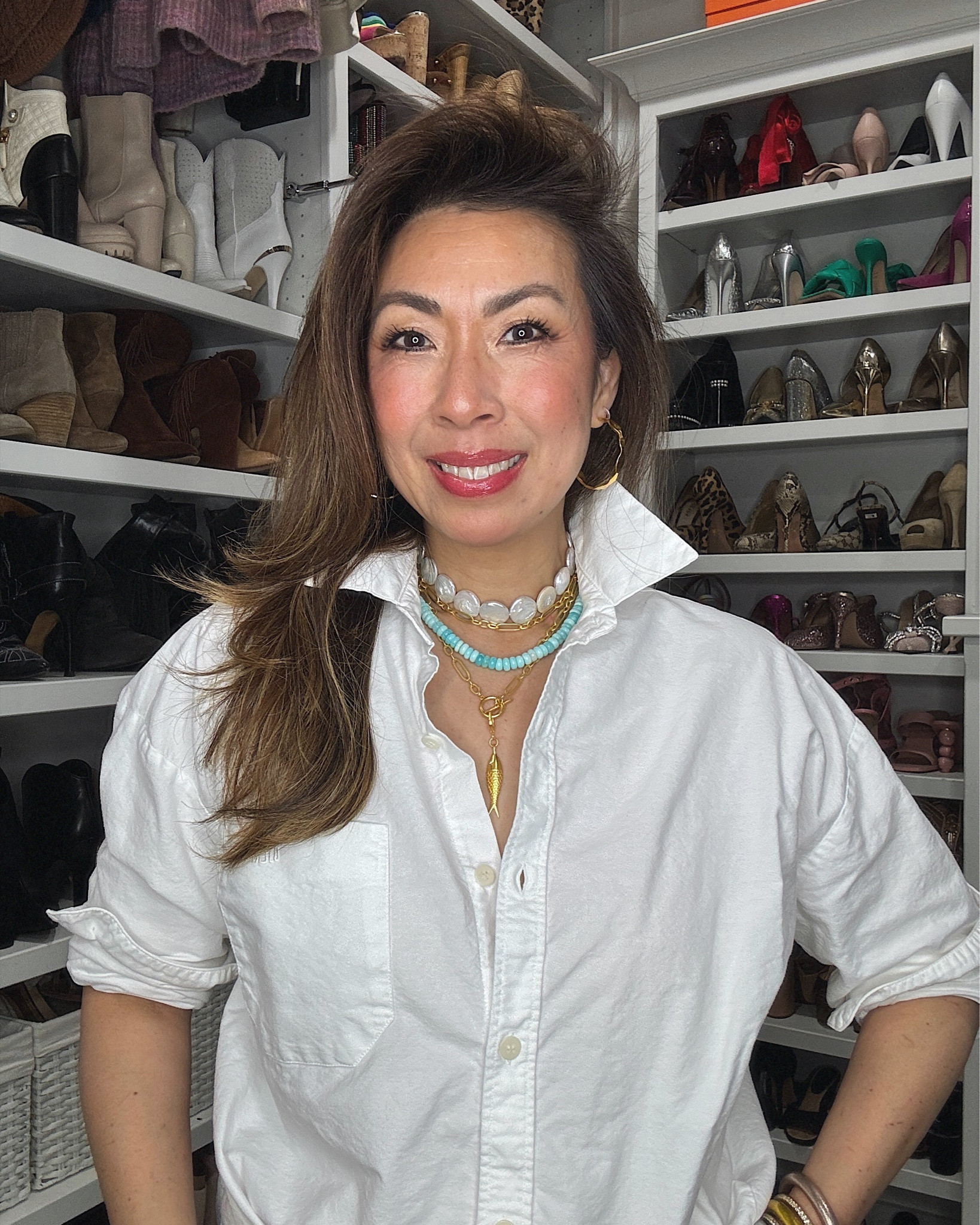 White button up shirt & jeans with gold & beaded jewelry by Sequin #styleofsam

#LTKOver40 #LTKFindsUnder100 #LTKStyleTip