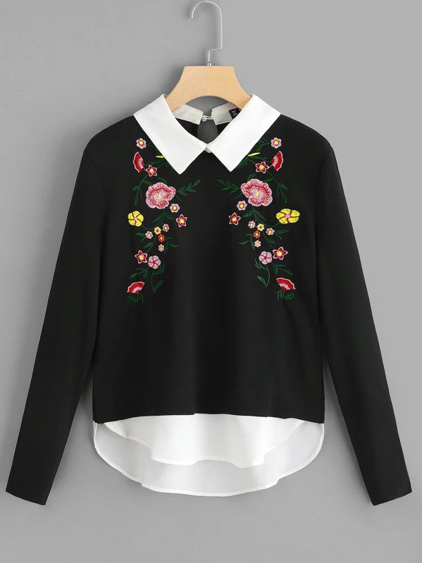 SHEIN Floral Embroidered 2 In 1 Blouse | SHEIN