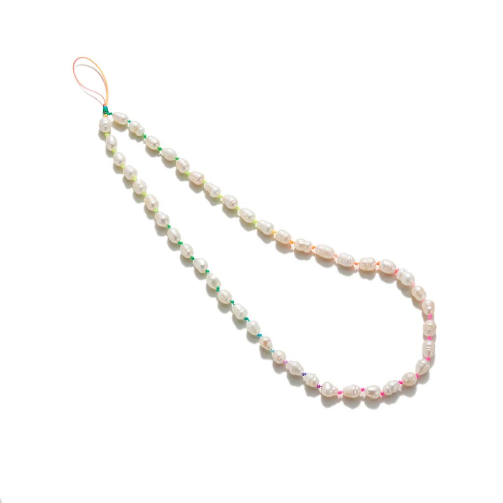 Freshwater Pearl and Neon Rainbow Phone Charm | Rosie Fortescue Jewellery