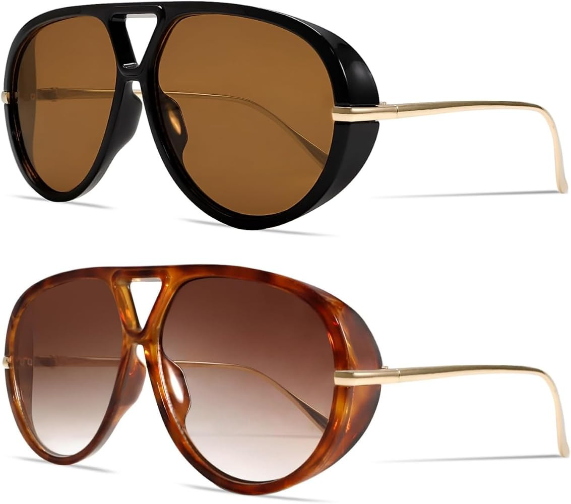 GUVIVI Retro Gold Aviator Sunglasses for Women Men Oversized 70s Glasses | Amazon (US)