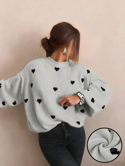 Autumn And Winter Women's Valentine's Day Cute Casual Heart-Patterned Loose-Fit Fashionable Sweat... | SHEIN