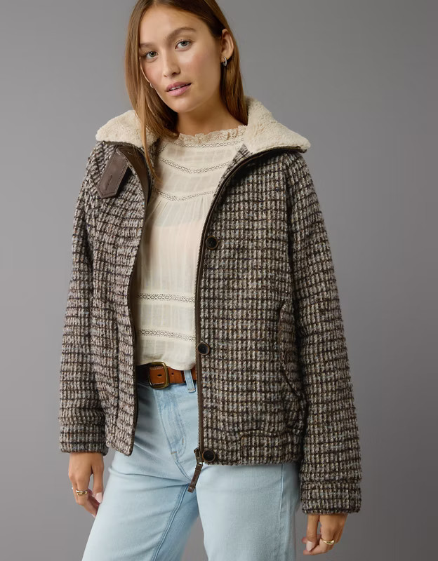 AE Sherpa Collar Bomber Jacket | American Eagle Outfitters (US & CA)