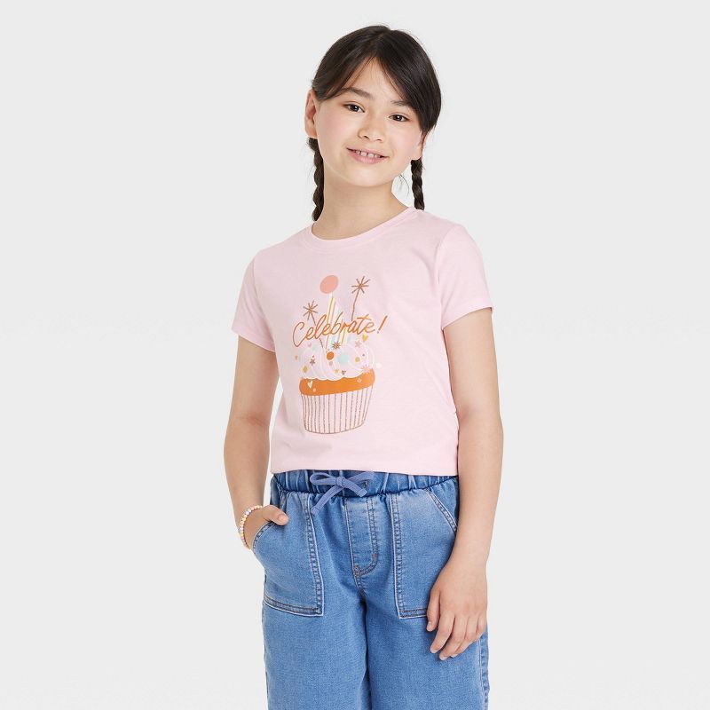 Girls' 'Celebrate' Short Sleeve Graphic T-Shirt - Cat & Jack™ Light Pink | Target