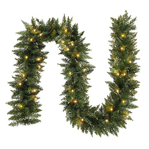 ANOTHERME 9 FT Pre-lit Christmas Garland Holiday Artificial Decor, Christmas Garland with Lights for Stairs Wall Door Indoor Outdoor Garland with Battery Operated Timer | Amazon (US)