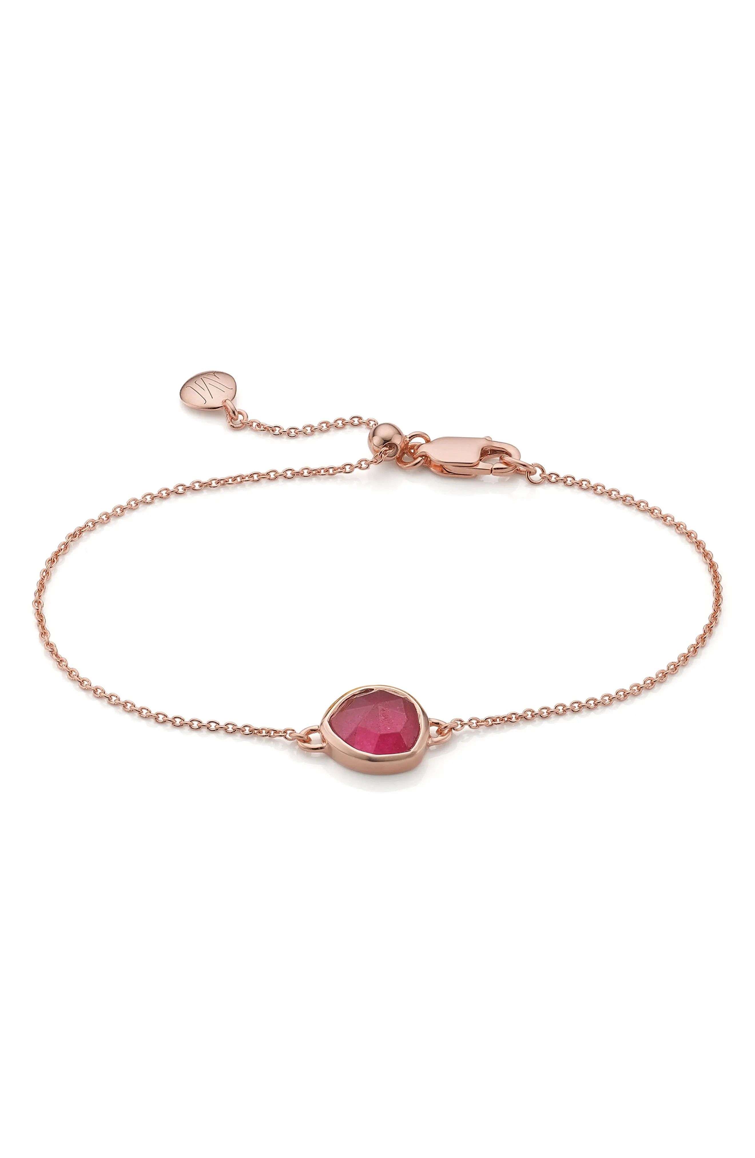 Monica Vinader 'Mini Siren' Fine Chain Bracelet in Pink Quartz/Rose Gold at Nordstrom | Nordstrom