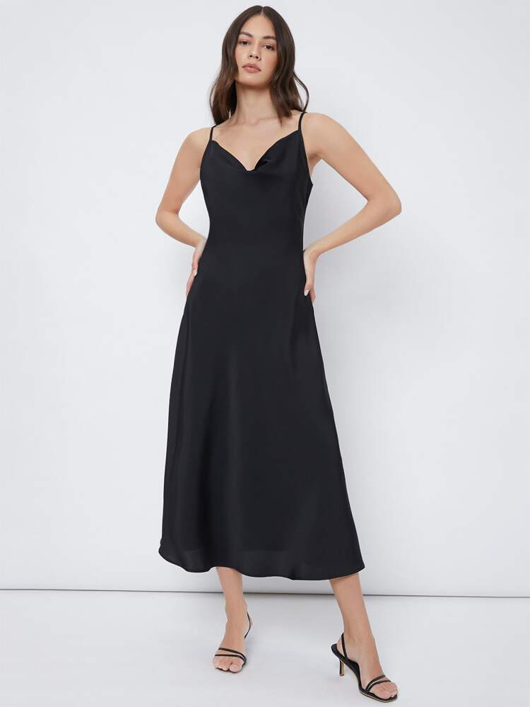 SHEIN BIZwear Cowl Neck Solid Slip Dress | SHEIN