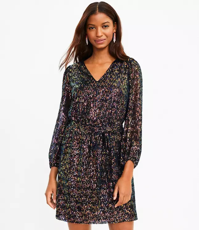 Sequin Wrap Dress | LOFT