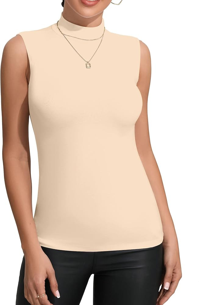 Women's Mock Turtleneck Sleeveless/Long Sleeve Basic Fitted Stretch Slim Shirts Tops | Amazon (US)