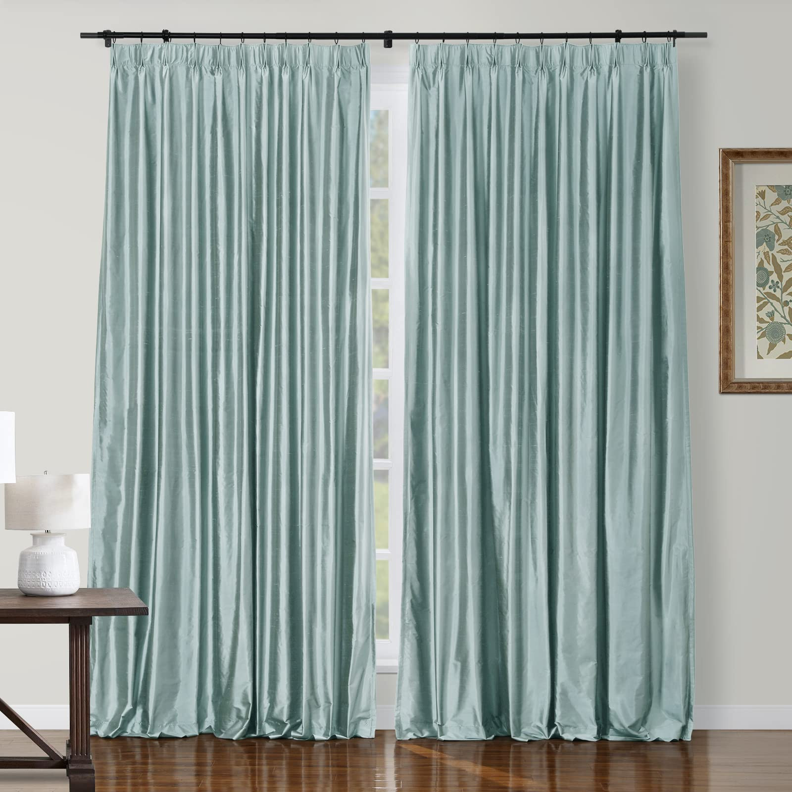 TWOPAGES Extra Long 100% Dupioni Silk Curtain Pinch Pleated Curtain Drape for Living Room Bedroom... | Amazon (US)