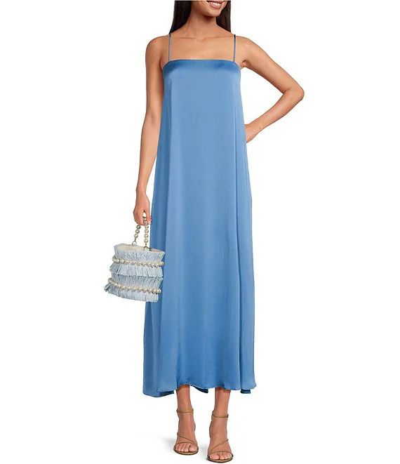 Recycled Satin Square Neck Sleeveless Maxi Dress | Dillard's