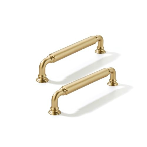 CABDM 2 Pack 3-3/4 Inch Hole Center Brushed Gold Cabinet pulls Heavy-Duty Solid Matte Satin Gold Cabinet Handle Hardware Suitable for cabinets Dressers Kitchens and Bathroom cabinets. | Amazon (US)