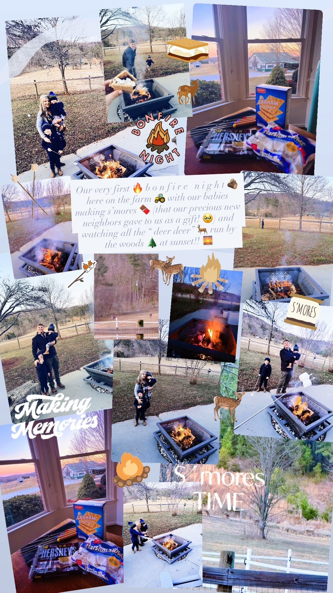 Our very first 🔥 b o n f i r e   n i g h t 🪵 here on the farm 🚜 with our babies making s’mores 🍫 (that our precious new neighbors gave to us as a gift! 🥹) and watching all the “ deer deer” 🦌 run by the woods 🌲 at sunset!! 🌅

#LTKHome #LTKmomlife #LTKKids