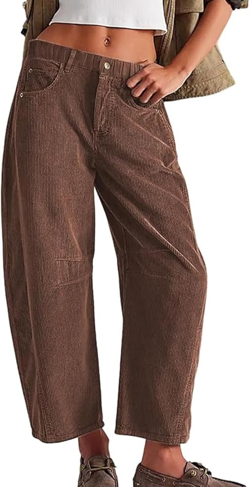 Pantalones de pana de pierna ancha para mujer, pantalones recortados de moda para otoño, cintura... | Amazon (US)