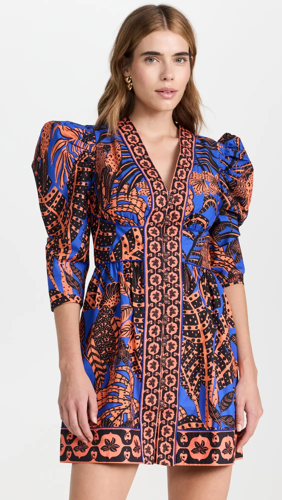 FARM Rio Tropical Gold Blue Short Sleeve Mini Dress | Shopbop | Shopbop