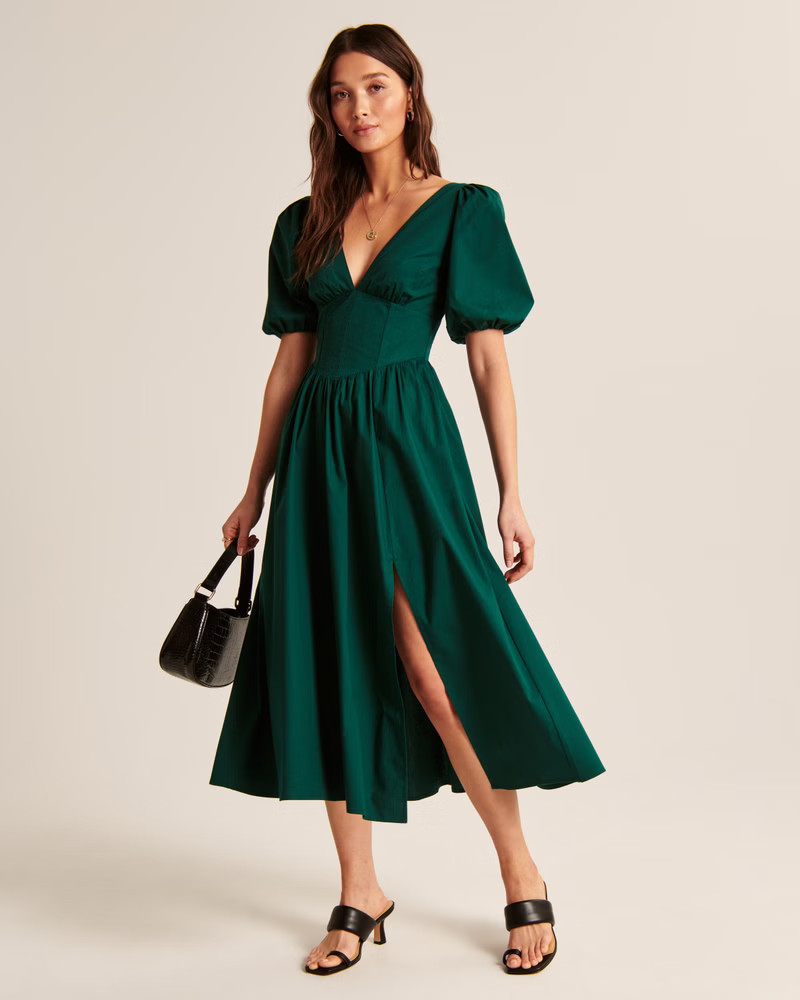 Puff Sleeve V-Neck Maxi Dress Green Dress Dresses Spring Dress Spring Outfits Pastel | Abercrombie & Fitch (US)