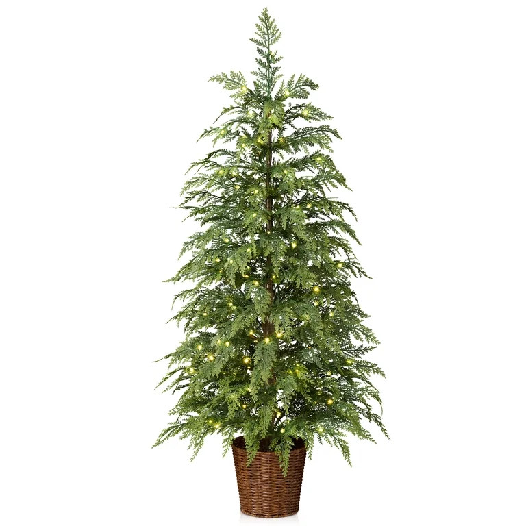 DR.Planzen 4' Pre-Lit Green Cypress Artificial Christmas Potted Tree with 100 Warm White Twinkle ... | Walmart (US)
