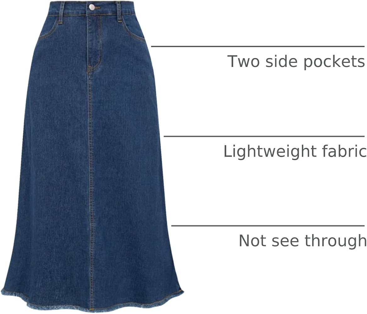 Belle Poque Vintage Denim Skirts for Women Elastic High Waist Frayed Raw Hem A-Line Maxi Long Jea... | Amazon (US)