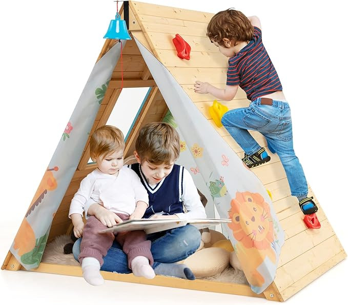 Costzon Climbing Toys for Toddlers, Montessori Wooden Triangle Climber Play Tent with Climbing Wa... | Amazon (US)