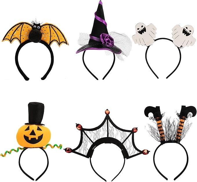 Amazon.com: 6 Pcs Halloween Headbands Pumpkin, Bat, Witch, Ghost, Witch Legs, Spider Web for Hall... | Amazon (US)