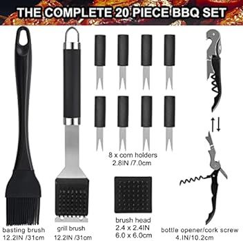 Grilljoy 20PCS BBQ Grill Tools Set - Extra Thick Stainless Steel Fork, Spatula, Tongs& Cleaning B... | Amazon (US)