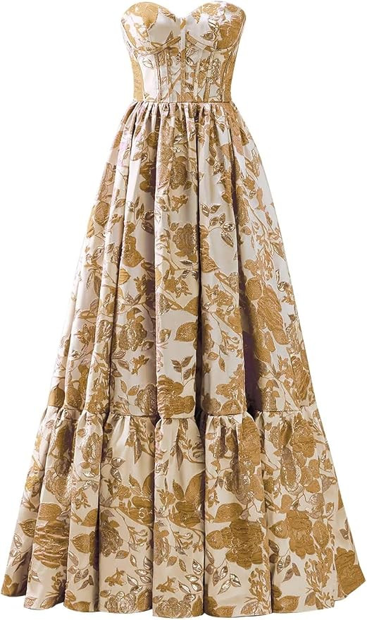Mollyevers Satin Floral Jacquard Prom Dresses for Women Strapless Corset Long Formal Evening Gown... | Amazon (US)