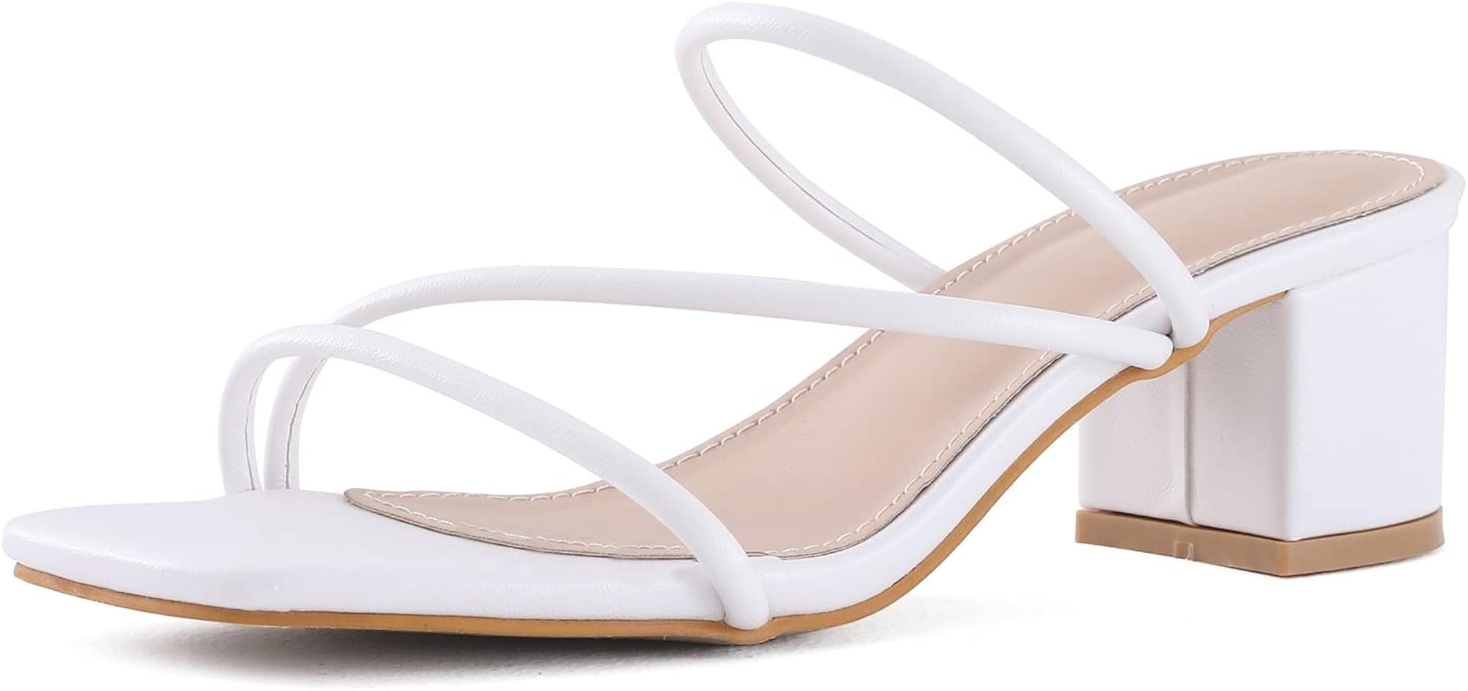 LACUONE Women's Mid Heels Square Toe Chunky Block Heeled Strappy Ankle Buckle Pump Sandals | Amazon (US)