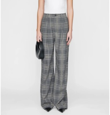 Anine Bing Carrie Pants GREY PLAID Women’s Size 36 Trousers NEW High Waist | eBay US
