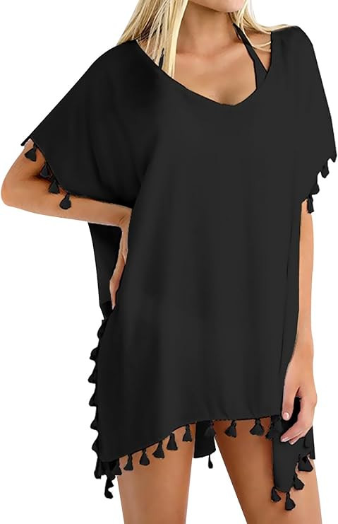 Chalier Womens Tassel Chiffon Swimwear Bikini Swim Beachwear Swimsuit Cover Ups for Women | Amazon (US)