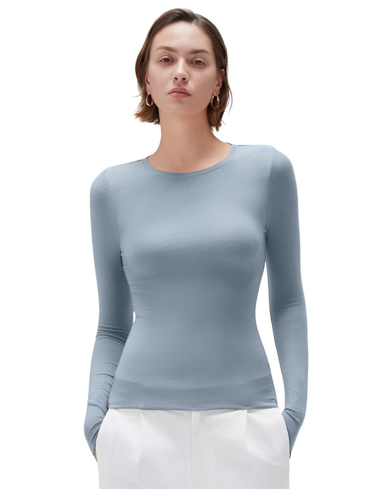 SUUKSESS Cloud Cashmere Women Crew Neck Fitted Long Sleeve Shirt Basic Knit Tops | Amazon (US)