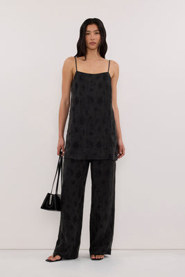 NARA BLACK JACQUARD LONGLINE CAMI TOP | DISSH