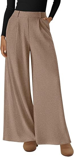 BTFBM Wide Leg Pants for Women Dressy Work Business Casual Elastic High Waisted Trousers Ribbed L... | Amazon (US)