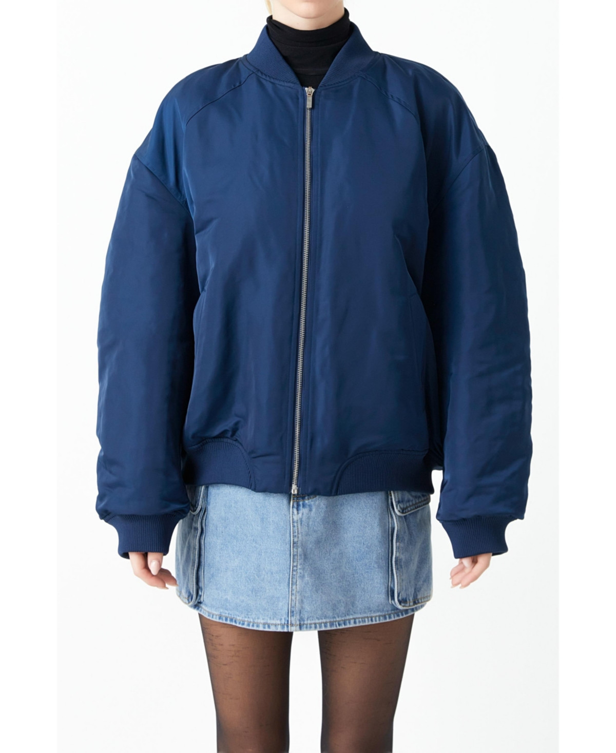 Women's Ruched Bomber Jacket - Navy | Macy's