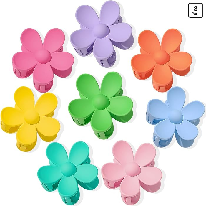 Flower Hair Clips 8PCS, Large Claw Clips for Women Girls Thick Thin Hair, Strong Hold Non slip Bi... | Amazon (US)