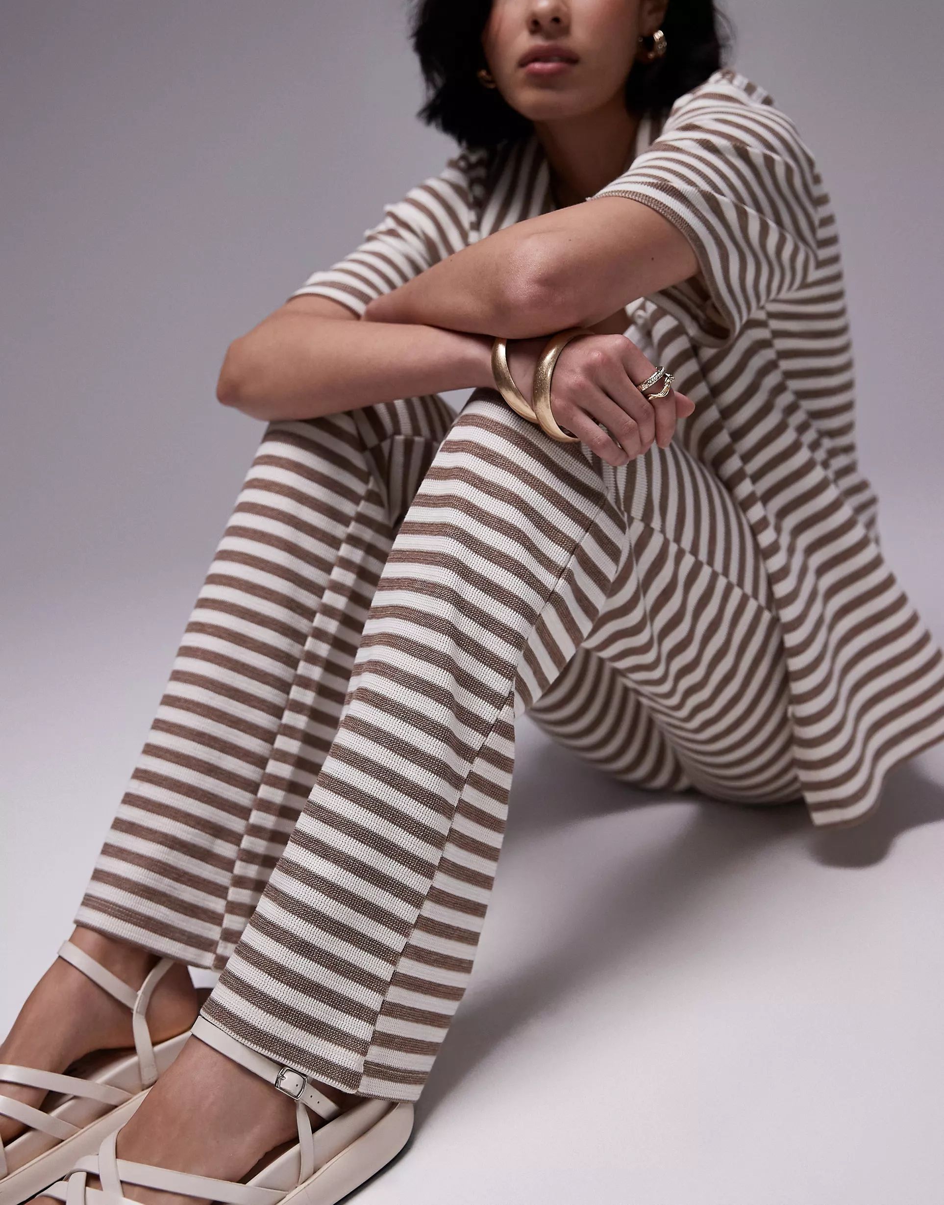 Topshop co-ord stripe wide leg trousers in neutral | ASOS | ASOS (Global)