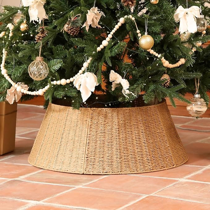 Handmade Christmas Tree Collar Basket Skirt-Elegant Woven Rattan Ring Base Cover-27in Stand Decor... | Amazon (US)