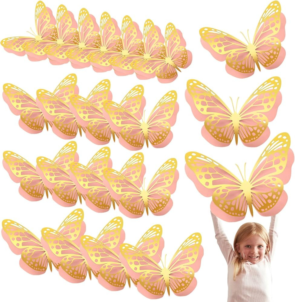 Geosar 3D Large Butterfly Party Decoration 2 Layer Giant Paper Butterfly Stickers for Birthday Ba... | Amazon (US)
