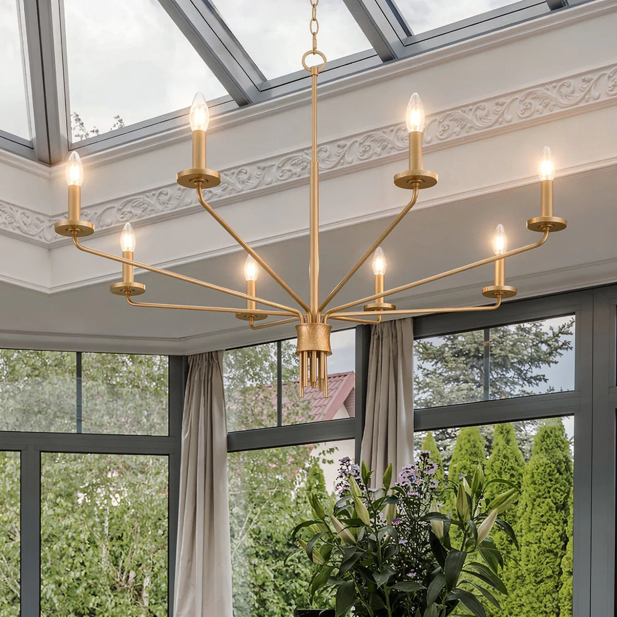 UQL6620 Modern Indoor Chandelier, 31''H x 40''W x 40''Dep, Brushed Gold Finish, Ivenden Collectio... | Urban Ambiance, Inc.