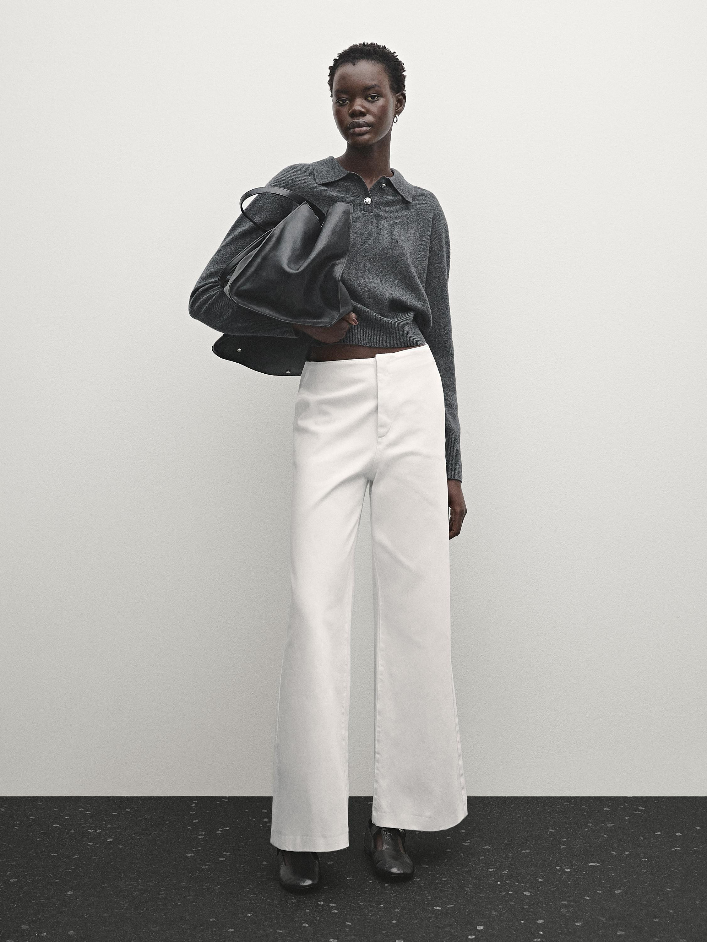 Wool blend knit sweater with polo collar | Massimo Dutti US